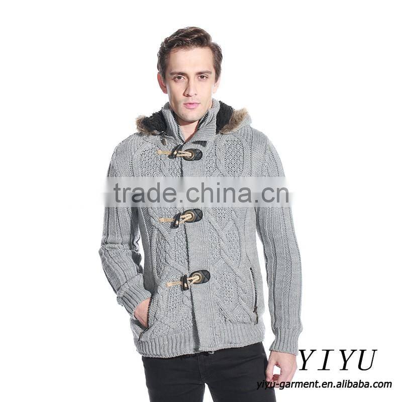 Latest Designs Man fleece lined wool top cable knit cardigan sweater with hooded