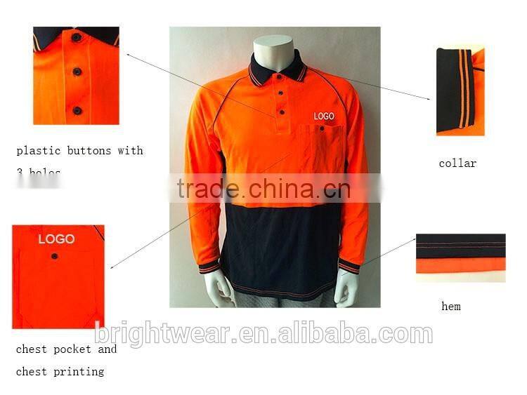 Mens two-tone high visibity reflective work wear poly/cotton silk-screen print safety polo shirt