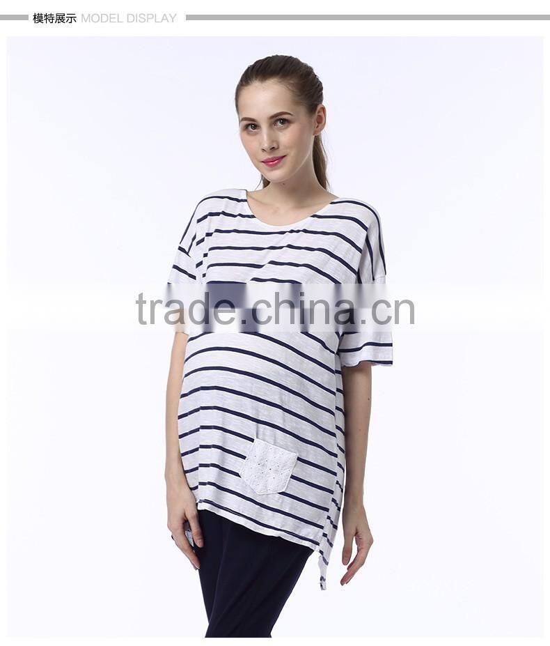 ladies oem service striped simple short sleeve Maternity T shirt Clothing