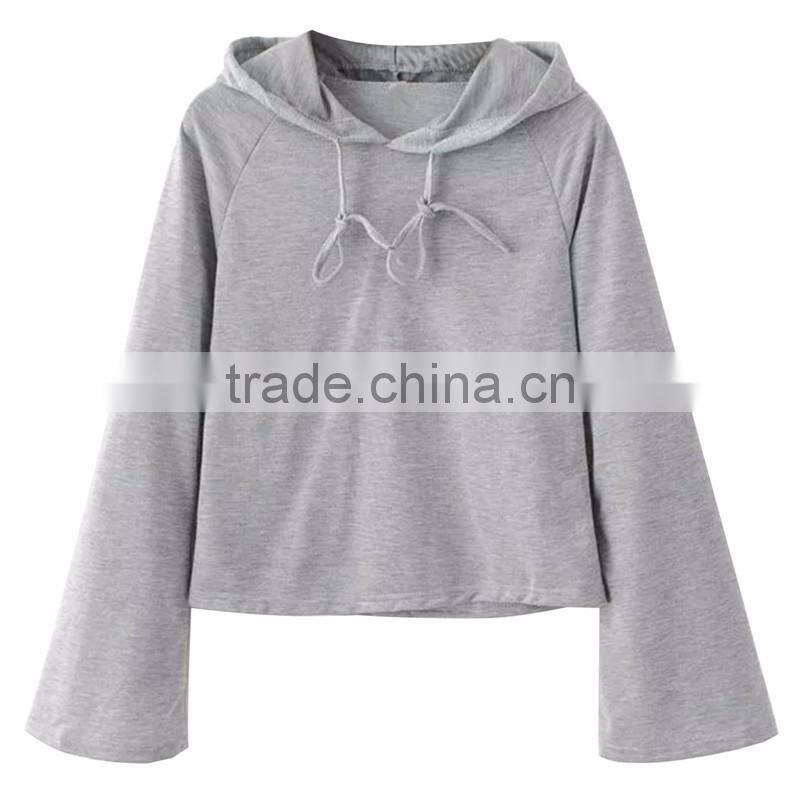 Small Quantity Accept Women Grey Raglan Sleeve Drawstring Hoodie with Custom Logo