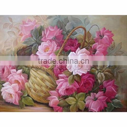 Rhinestone Pink Flower Basket Pattern Cotton Embroidery DIY Kit Diamond Painting