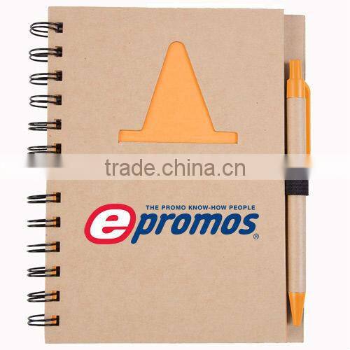 Spiral hard kraft paper cover recycle notebook with pen