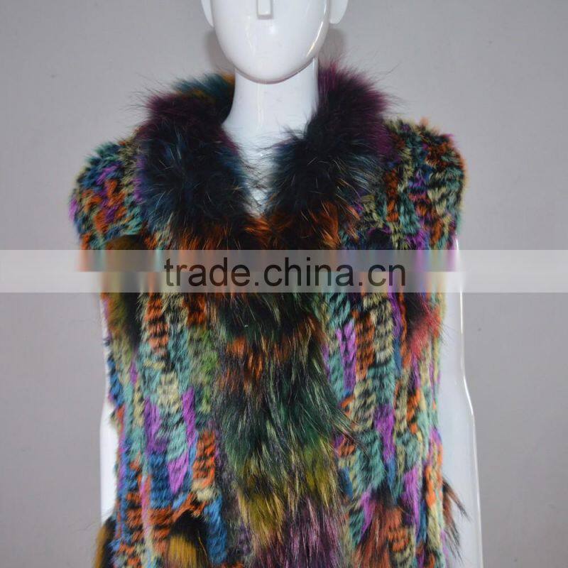 SJ005 Sexy America Tassels Rabbit Knitting Vest with Raccoon Fur