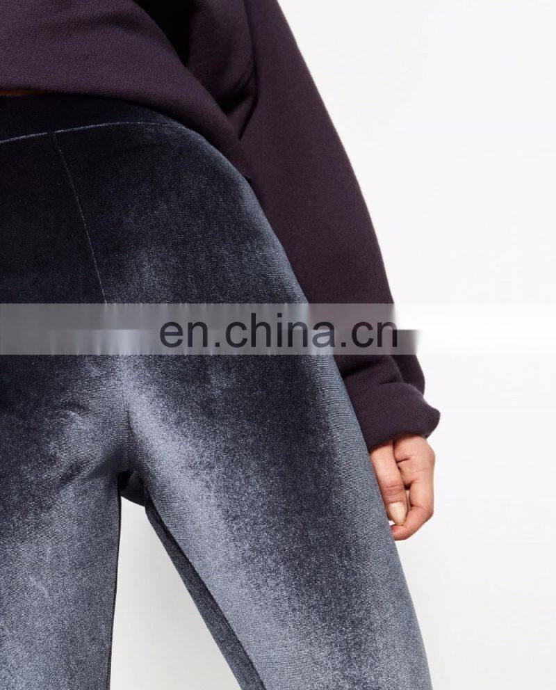 Women winter warm high waist plus velvet thick slim stretch thick trouser