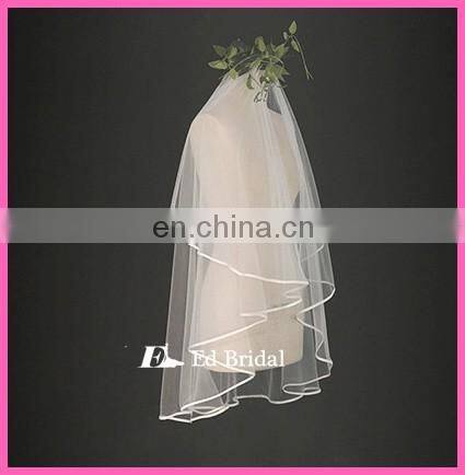 A04 Elegant Short And Long Ribbon Trim Two Layers Cheap Wholesale Bridal Veil Wedding