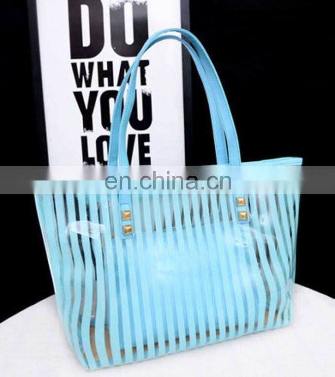Striped Transparent Shoulder Bags Women Clear Handbag Summer Beach Bag