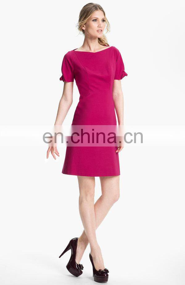 CHEFON knotted cuffs simple fit-and-flare fashion lady dress 2017