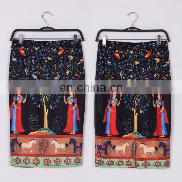 250gsm factory price printing patterns black pencil skirt