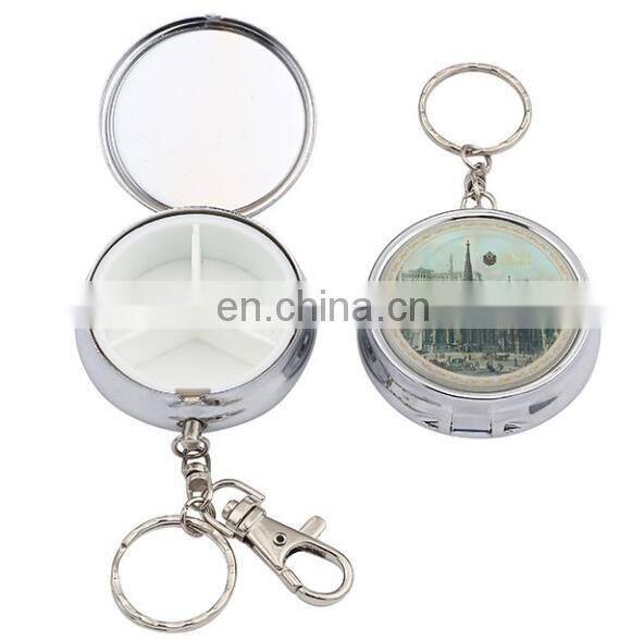 Custom Souvenir Metal Pill Min Case Small Siver Pill case keychain Pill Storage