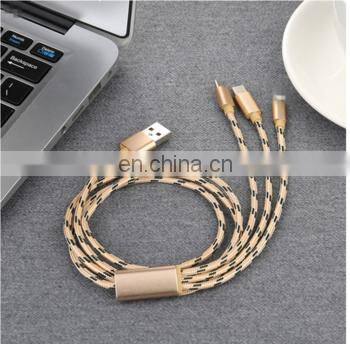 Usb Data Line Cable 3A Fast Charging Line Phone Charger Usb Charging Nylon 1M Micro Usb Type-C Ios Cable 3 In 1 Data Line