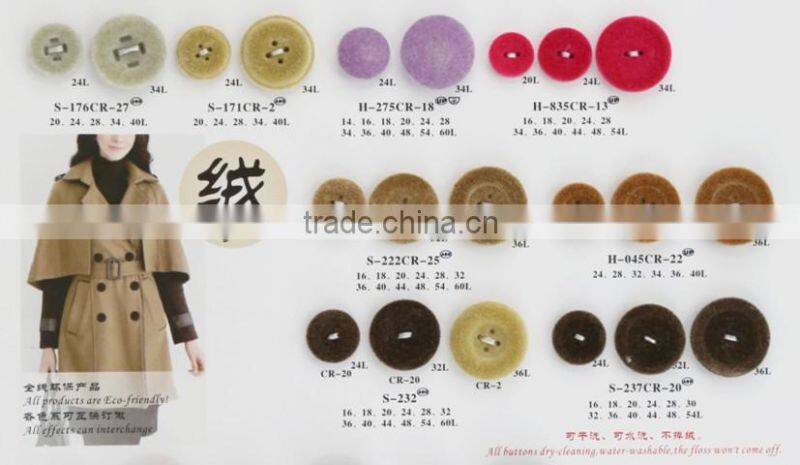 hign end fashion fuzz button in brown with silvern rim