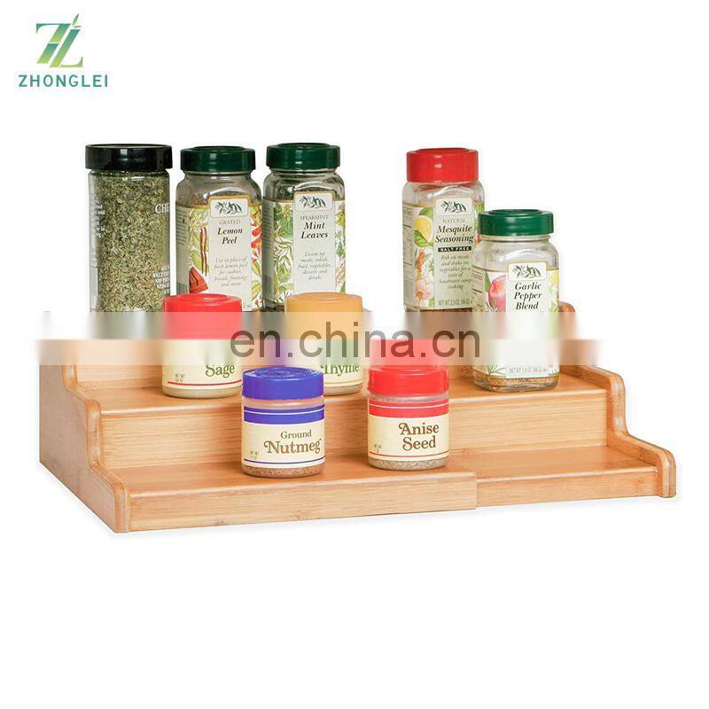 Spice Rack Kitchen Cabinet Organizer- 3 Tier Bamboo Expandable Display Shelf Spice Rack
