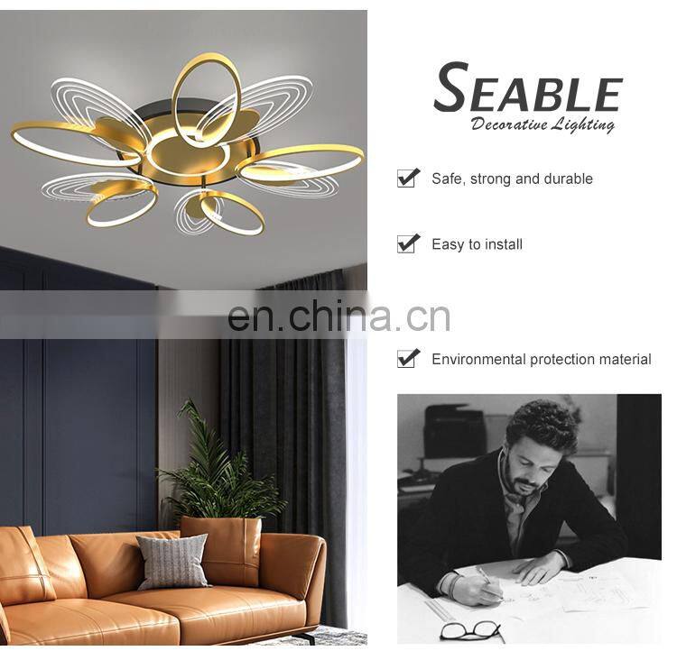 Unique Style Magnificent Decoration Aluminum Black Gold Indoor Bedroom LED Modern Ceiling Lamp