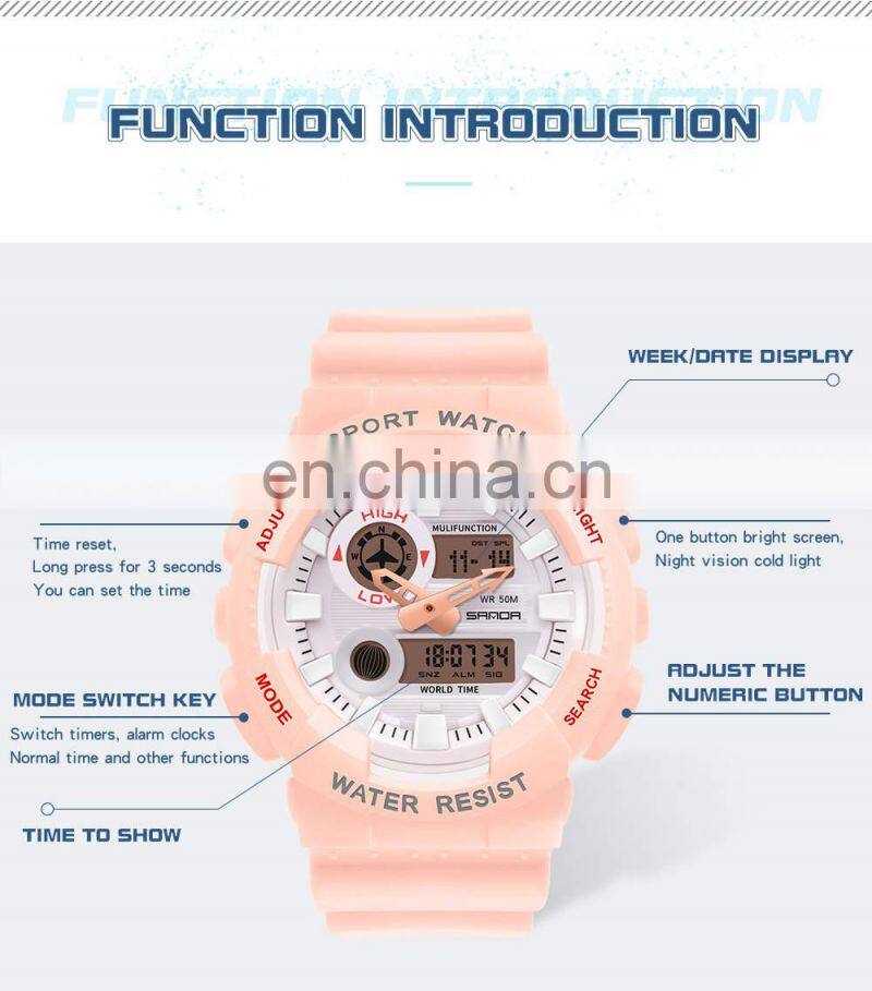 SANDA 1061 Men Digital watch swimming 50m Waterproof Timing Week Display Alarm Clock simple watch