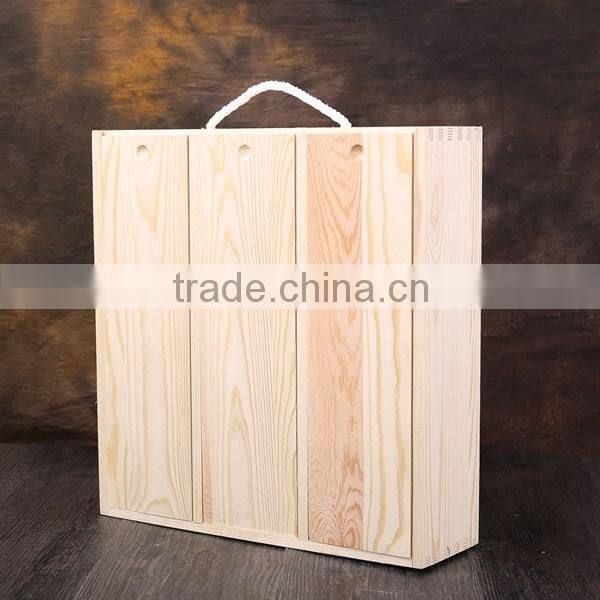 handmade three bottles slid cover wood wine packing gift box