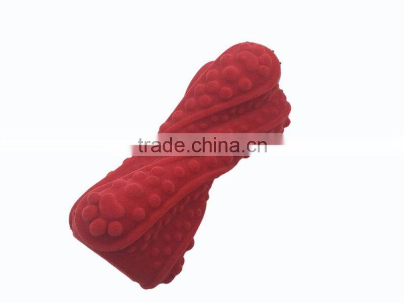 cheap bone shaped flocking vinyl pet dog squeaky chew toy