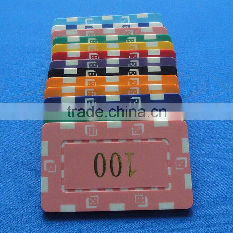 square rectangular poker chips with gold stamping