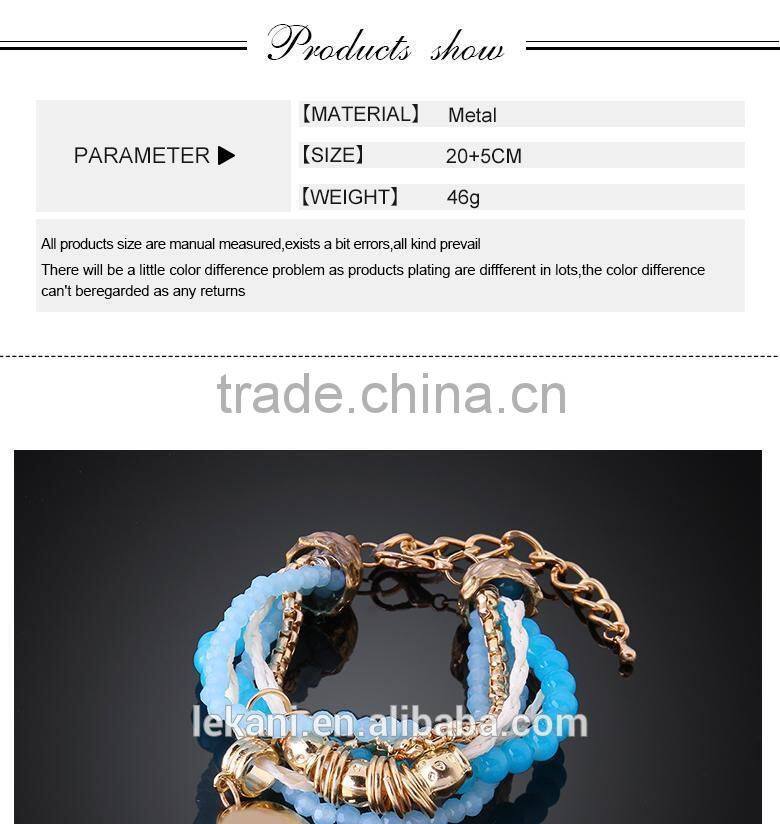 Popular Ocean Blue Beads Metal Heart Charms All Kinds of Bracelet