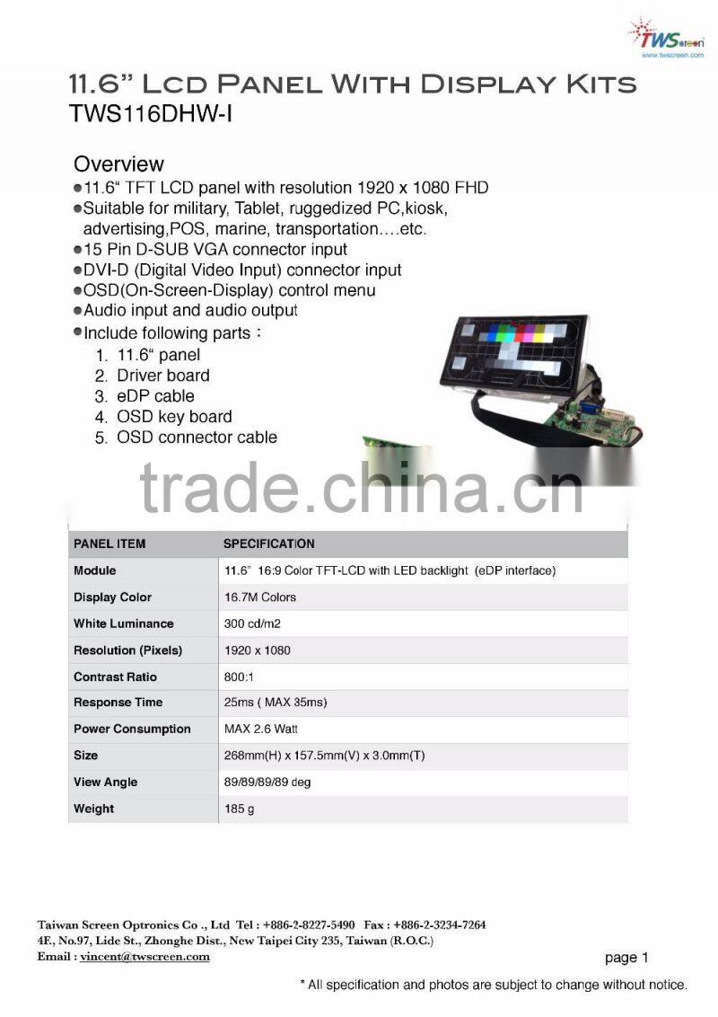 Tft Lcd Panel with Controller board