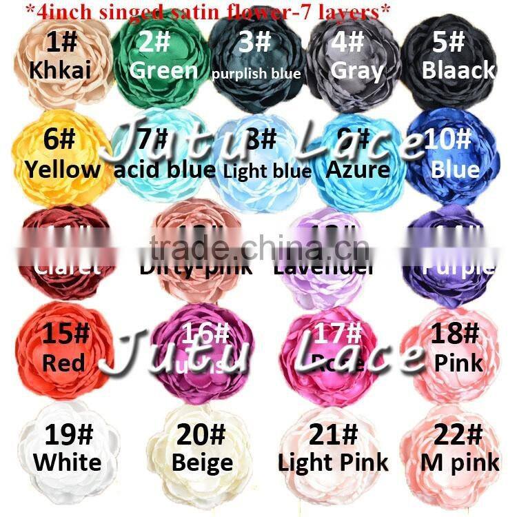 Lavender/hot pink/aqua/red fabric flower - shabby flower with 2 small pearl and 2 small rhinestone centre