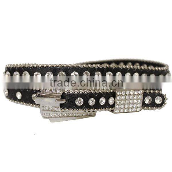 Wholesale Women's Four Line Rhinestone Leather Stud Accent Belt