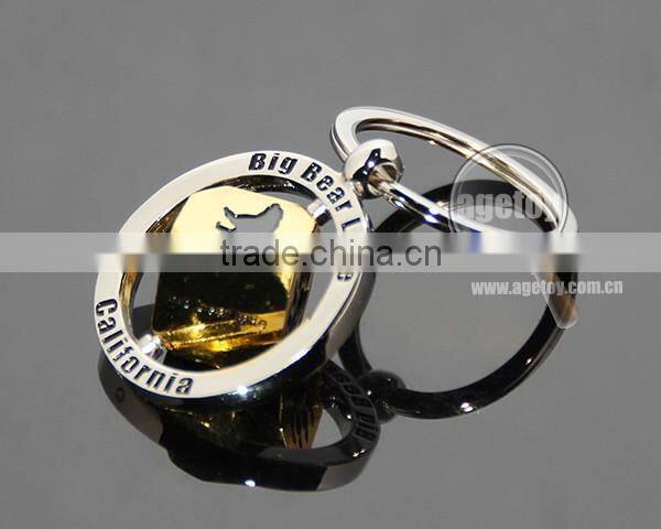 USA California Big Bear Lake Souvenirs Spinning Gold Dice Rotate Metal Revolve Cube Keyring