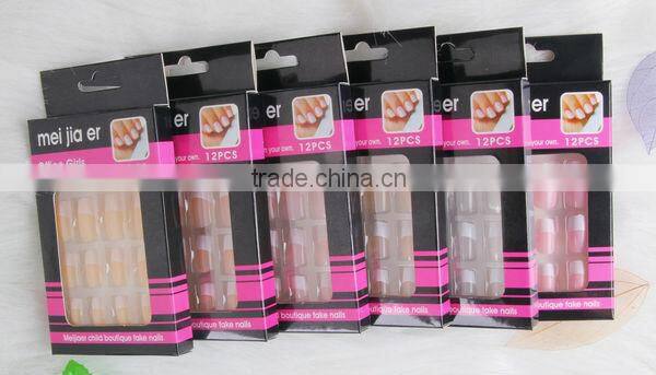 Pink flower half french half floral fingernail false designed nail tips