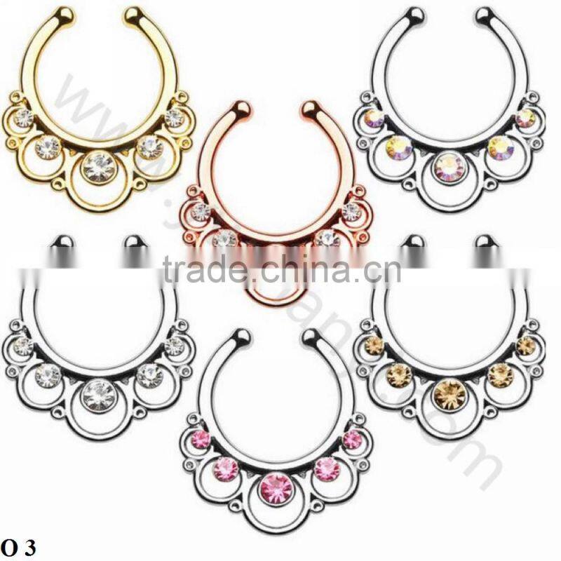 Gold Silver Plated fake septum Piercing Body Jewelry Hoop Nose Ring 2016 O 27