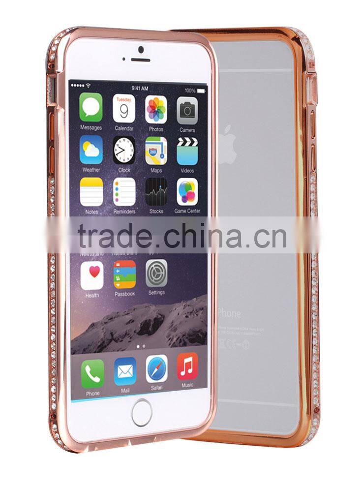 Luxury Metal Material Bumper with Bling Bling Diamond Edged Ex Frame 360 Protective Cell Phone Cases for Iphone6