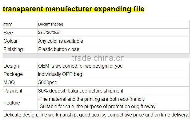 Factory PP expanding bag/expanding file with button closure