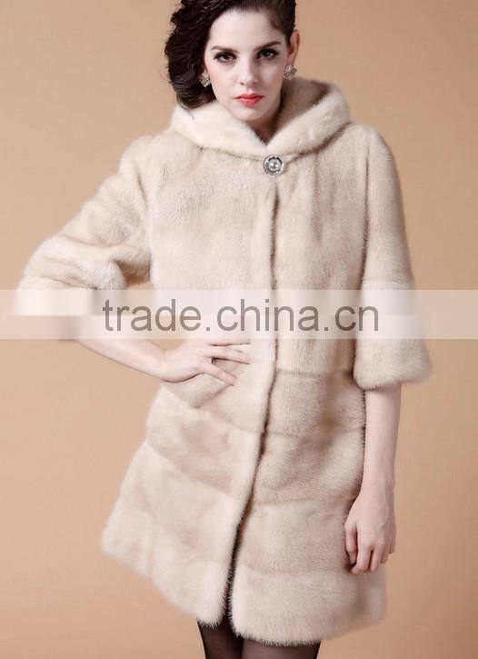 emk1450 beige mink fur coat with hood