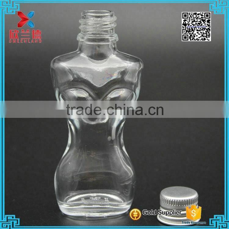 Fancy Design Woman Body Shaped Clear lotion Glass Bottle with aluminum cap