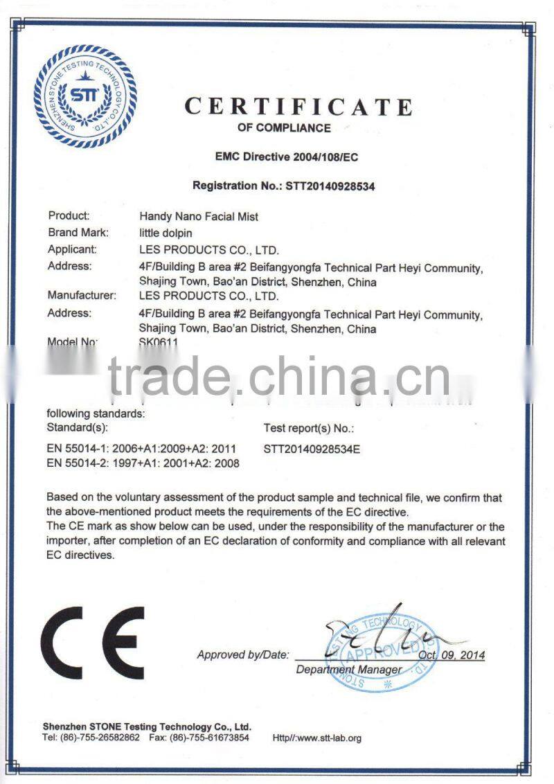 Battery Style Nano Mist Handy Facial Ultrasonic Mist Fogger for Beauty Care