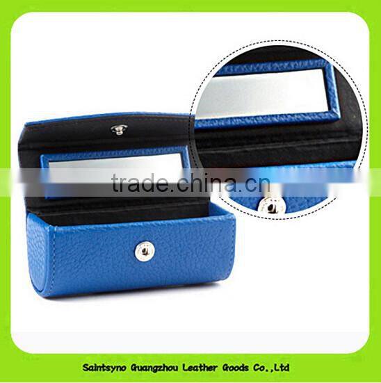 15018 Portable leather with good quality leather cosmetic bag with mirror