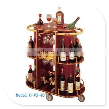 Luxury wood brown round service wine room wine service liquor trolley for hotel restaurant Superior hotel car