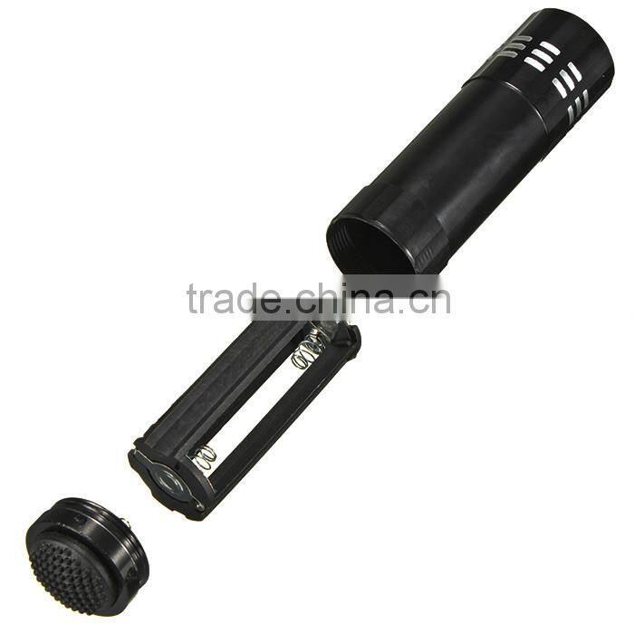 Camping Mini 9 LED flashlight high power 9 leds flash light Black Hiking Torch Lamp Flashlight use 3* AAA battery