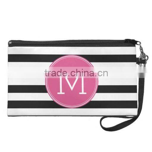 Black and White Striped Pattern Hot Pink monogrammed cosmetic bag