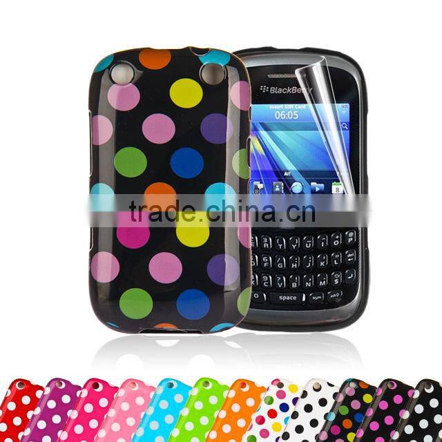 Set Screen Protector And Case For Blackberry 9320 , Polka Dots Gel TPU Case For Cell Phone
