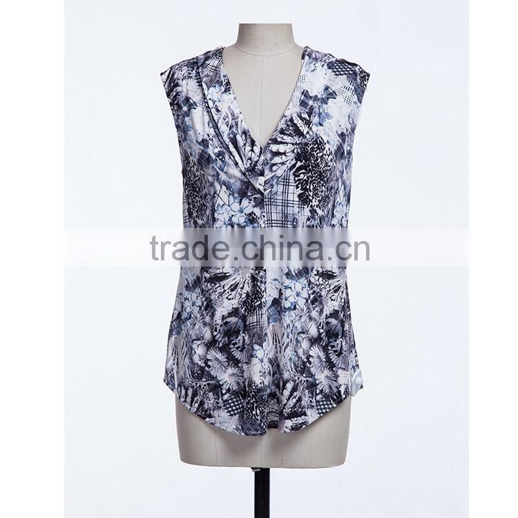 Latest designs New style spandex printed sleeveless lady blouse & top for women