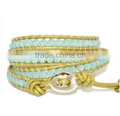 Blue Lapis Wrap Bracelet on Natural brown Leather with Silver tone nugget beads