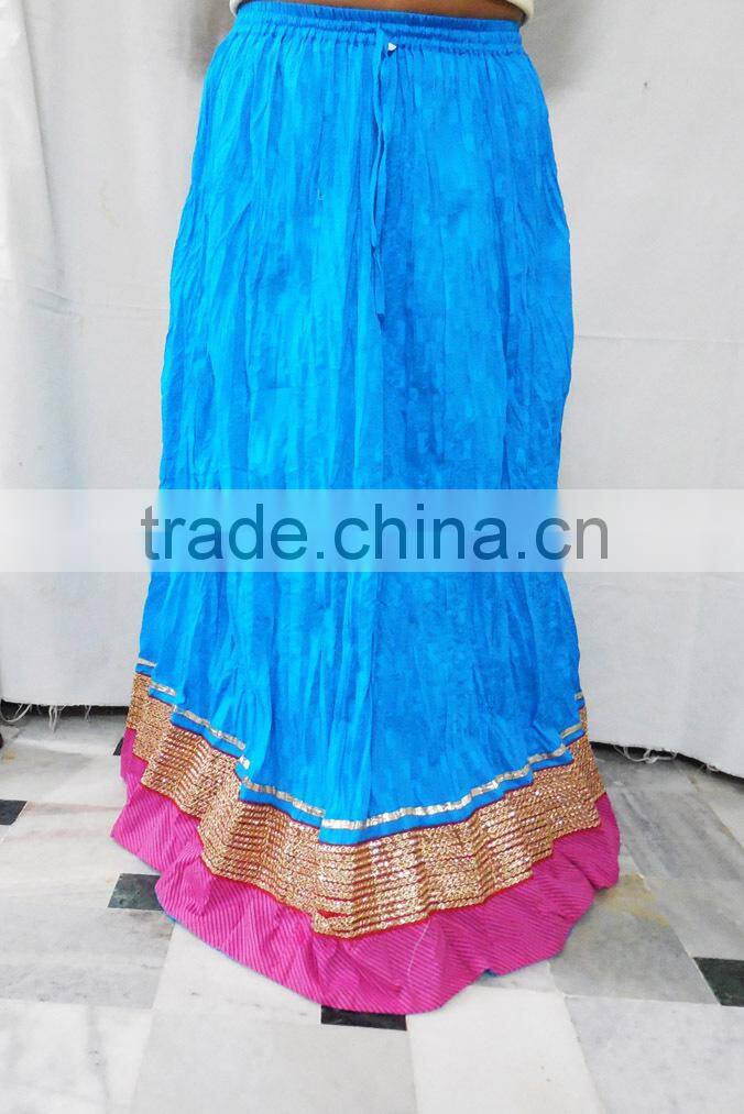 Girls Wear Cotton Long Wrinkle Skirt In Pure Cotton Fabric & Designer Lace