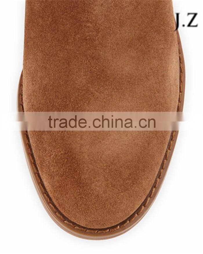 OB42 brown kid suede warm winter flat fashion knee high round toe boots shoes for flat feet