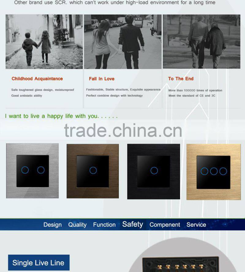 CE Approved Wallpad 86 Standard Brown Brushed Metal Frame LED BackLight 1Gang Touch Light Switch