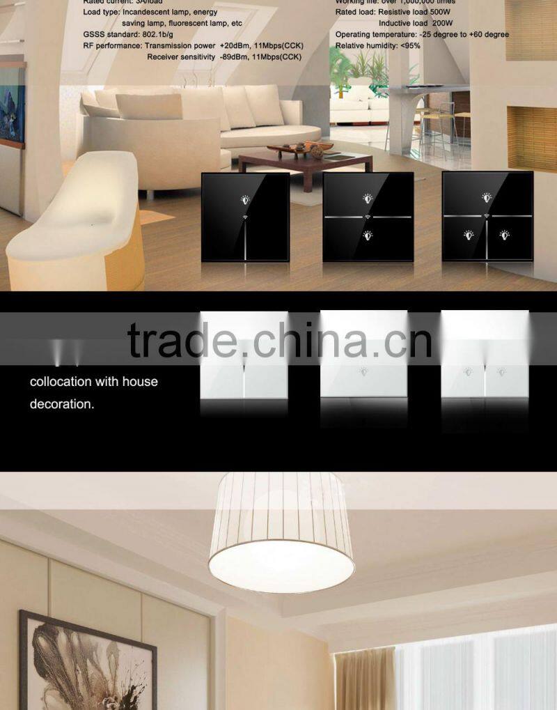 Hot Sales Wallpad White Glass LED 110~250V Wireless 3 Gang Wifi Electrical Power Remote Control Speed Rotary Fan Wall Switch