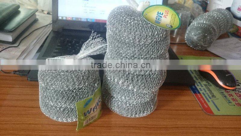 kitchen cleaning 4pcs in net bag packing Galvanized wire knitting mesh scrubber