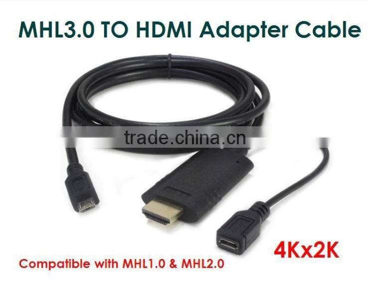 HIGH QUALITY 4Kx2K (3D supported), MHL3.0 Micro USB TO HDM I Adapter Cable for Samsung S4/S5