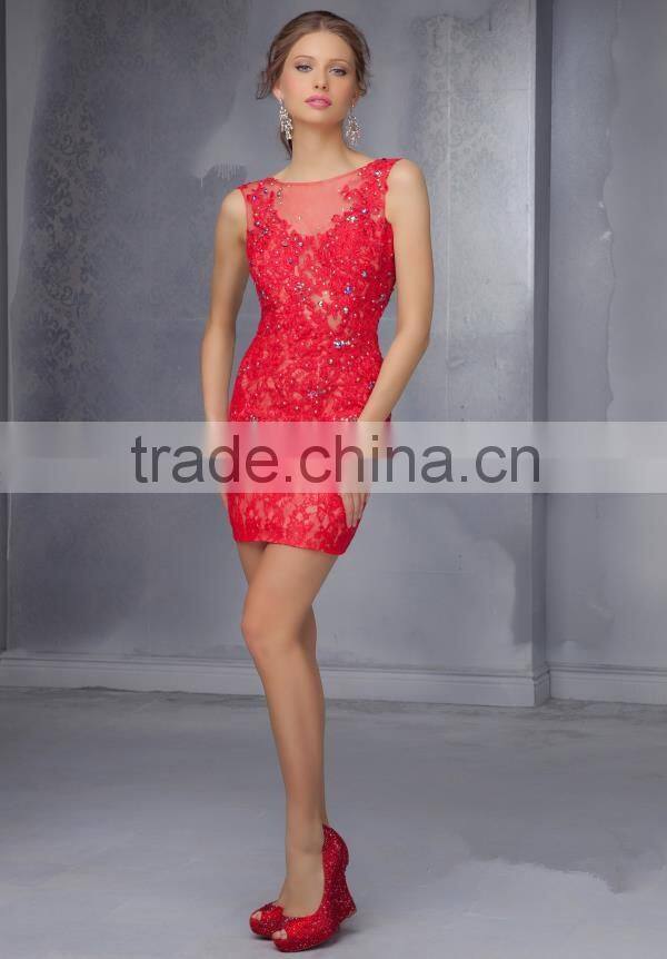 (MY9296) MARRY YOU Sexy Sleeveless Lace Beaading Red Design One Piece Party Dress