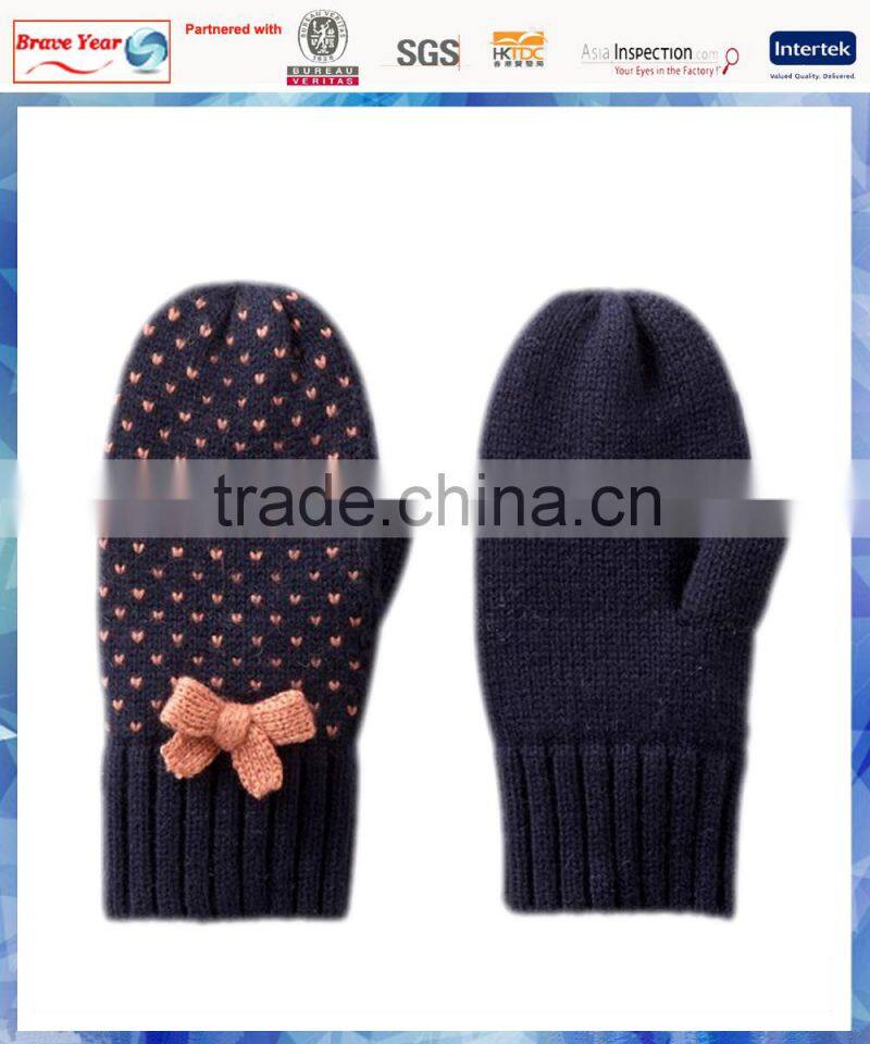 bird eyes knit girls gloves mitten with fleece lining