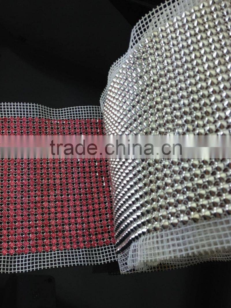 Factory price high quality silver 24 rows with clear crystal rhinestone trimming mesh for sewing wedding dress