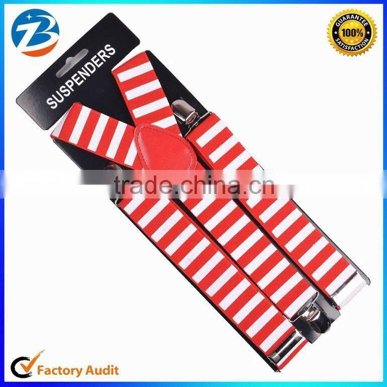 Wholesale Red With White Stripes Printed Wide Elastic Braces Gentle and Lady Suspenders